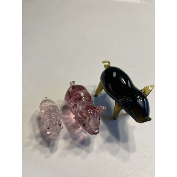 Set of 3 Lenox Art Glass Piggy Pigs Figurine - Picture 1 of 14